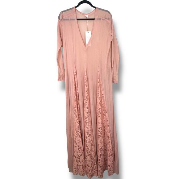 We Are HAH (Hot As Hell) Mama C Long Sleeve Copper Rose Sheer Lace Maxi Dress - Picture 4 of 11